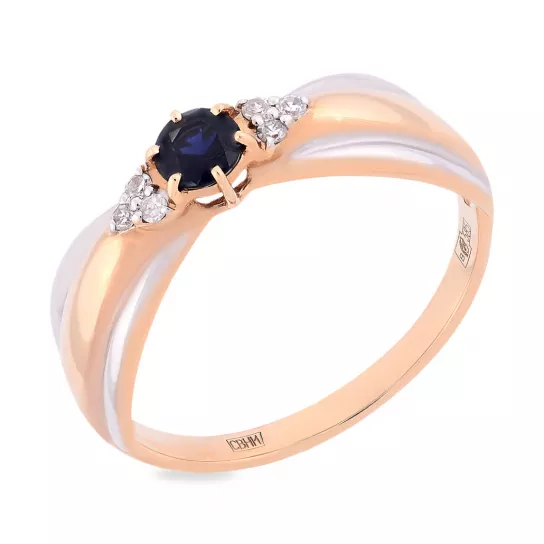 Кольцо с бриллиантами с сапфиром из золота