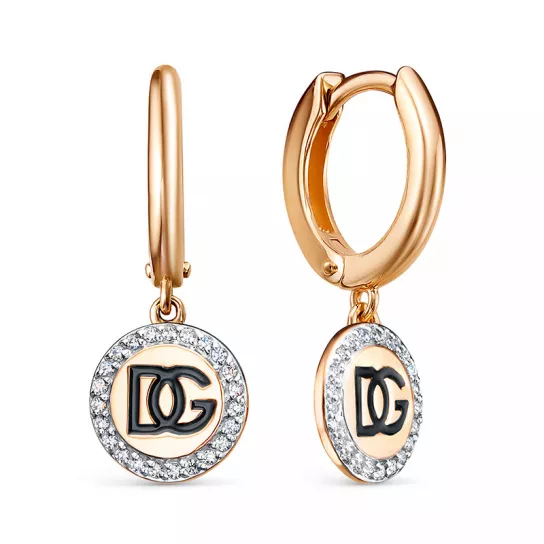 Серьги с фианитом и эмалью из золота