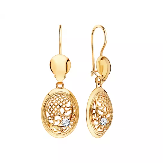 Серьги-самовары с фианитом из золота