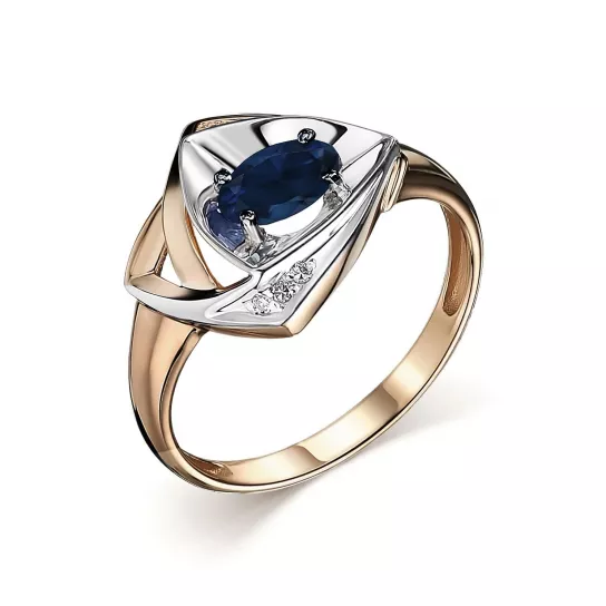Кольцо с бриллиантами с сапфиром из золота