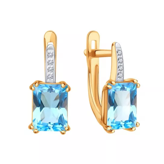 Серьги с гранатом и фианитом из золота