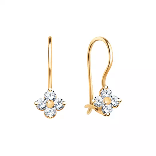 Серьги детские с фианитом из золота