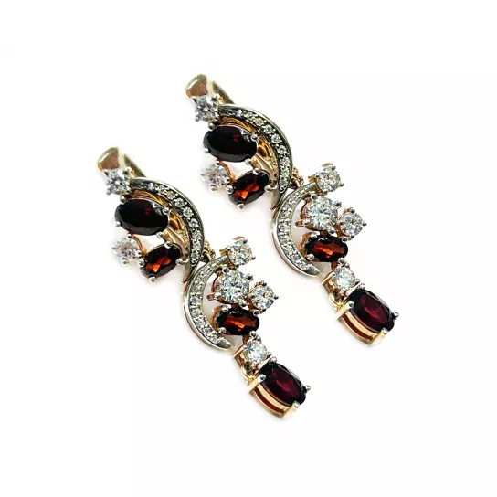 Серьги с гранатом и фианитом из золота