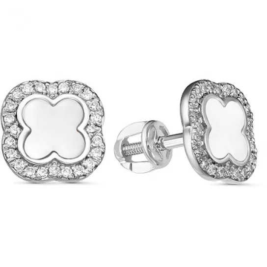 Серьги с фианитом и эмалью из серебра