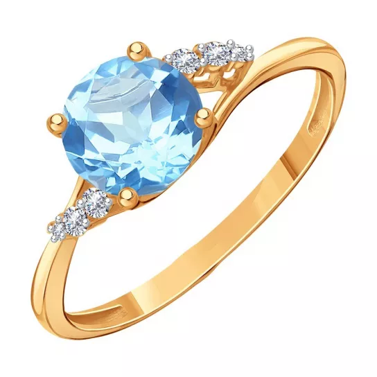 Кольцо с топазом и фианитом из золота