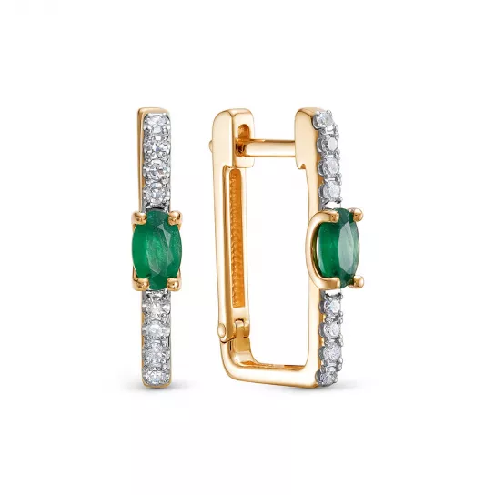 Серьги с бриллиантами с изумрудом из золота