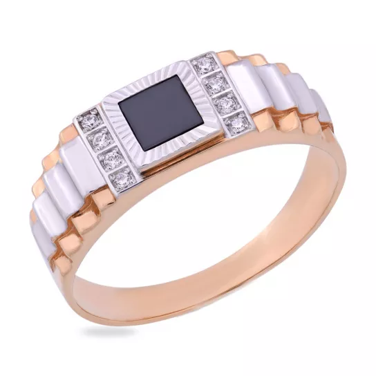 Кольцо-печатка с фианитом из золота